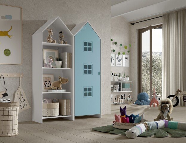 Kleiderschrank >CASAMI BRUGES< in Korpus Weiß / Front Blau, MDF