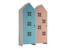 Kleiderschrank >CASAMI BRUGES< in Korpus Weiß / Front Blau u. Pink, falsch