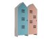 Kleiderschrank >CASAMI BRUGES< in Korpus Weiß / Front Blau u. Pink, falsch