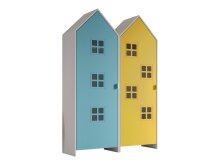 Kleiderschrank >CASAMI BRUGES< in Korpus Weiß / Front Blau u. Gelb, MDF