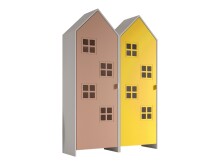 Kleiderschrank >CASAMI BRUGES< in Korpus Weiß / Front Pink u. Gelb, MDF