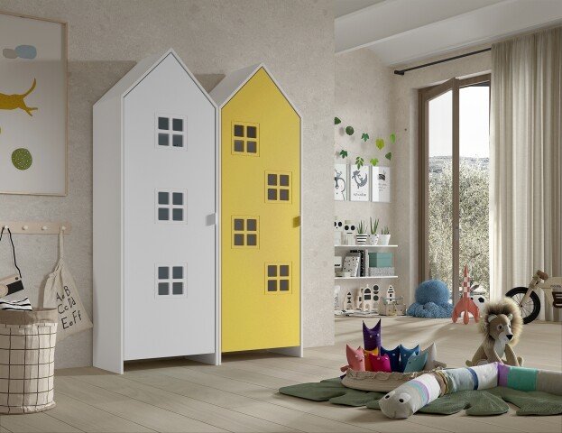 Kleiderschrank >CASAMI BRUGES< in Korpus Weiß / Front Weiß u. Gelb, MDF