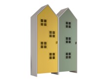 Kleiderschrank >CASAMI BRUGES< in Korpus Weiß / Front Gelb u. Grün, MDF