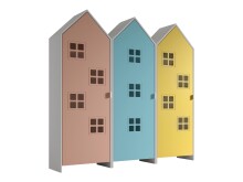 Kleiderschrank >CASAMI BRUGES< in Korpus Weiß / Front Blau, Pink u. Gelb, MDF