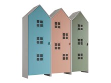 Kleiderschrank >CASAMI BRUGES< in Korpus Weiß / Front Blau, Pink u. Grün, MDF