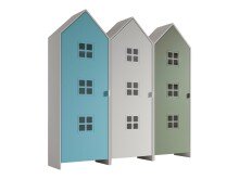 Kleiderschrank >CASAMI BRUGES< in Korpus Weiß / Front Blau, Weiß u. Grün, MDF