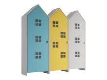 Kleiderschrank >CASAMI BRUGES< in Korpus Weiß / Front Blau, Weiß u. Gelb, MDF