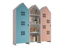 Kleiderschrank >CASAMI BRUGES< in Korpus Weiß / Front Blau u. Pink, MDF