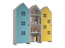 Kleiderschrank >CASAMI BRUGES< in Korpus Weiß / Front Blau u. gelb, MDF