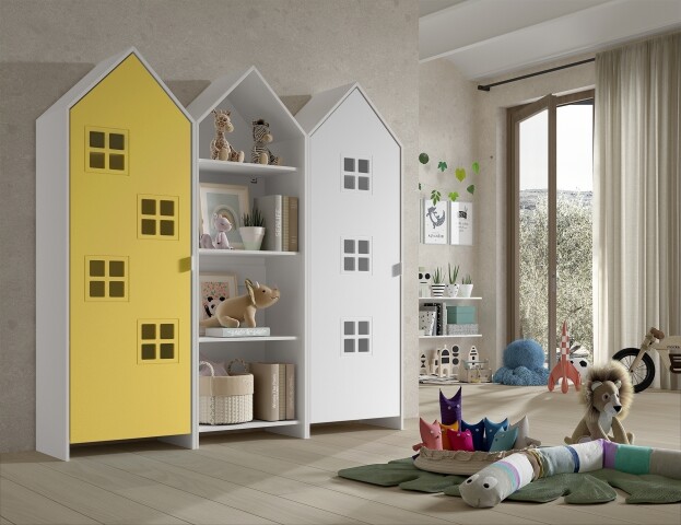 Kleiderschrank >CASAMI BRUGES< in Korpus Weiß / Front Gelb u. Weiß, MDF