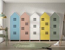 Kleiderschrank >CASAMI BRUGES< in Korpus Weiß / Front Weiß, Blau, Grün, Pink u. Gelb