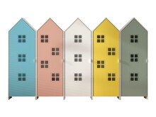 Kleiderschrank >CASAMI BRUGES< in Korpus Weiß / Front Weiß, Blau, Grün, Pink u. Gelb