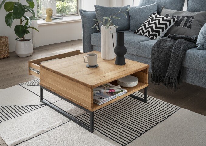 Couchtisch >2139< in Eiche, Gestell metall - 65x34x65cm (BxHxT)