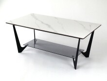 Couchtisch >2177-19< in weiß hochglanz, Gestell Eisen - 110x42x60cm (BxHxT)