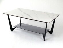 Couchtisch >2177-19< in weiß hochglanz, Gestell Eisen - 110x42x60cm (BxHxT)