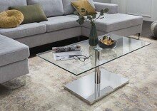 Couchtisch >2419< in Klarglas, Edelstahl ummantelt - 100x45x60cm (BxHxT)