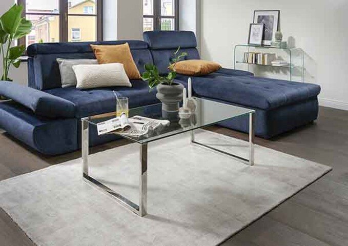 Couchtisch >5/212-00< in Klarglas, Metall Edelstahl poliert - 110x42x65 (BxHxT)