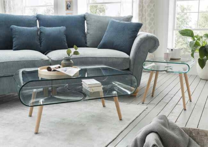 Couchtisch >5/215< in Klarglas, Massiv - 100x45x60cm (BxHxT)