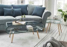 Couchtisch >5/215< in Klarglas, Massiv -...