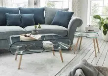 Couchtisch >5/215< in Klarglas, Massiv -...