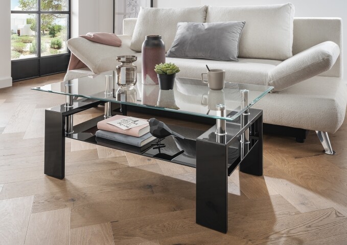 Couchtisch >5/216-05< in Tischplatte Klarglas, Gestell MDF - 100x45x60cm (BxHxT)
