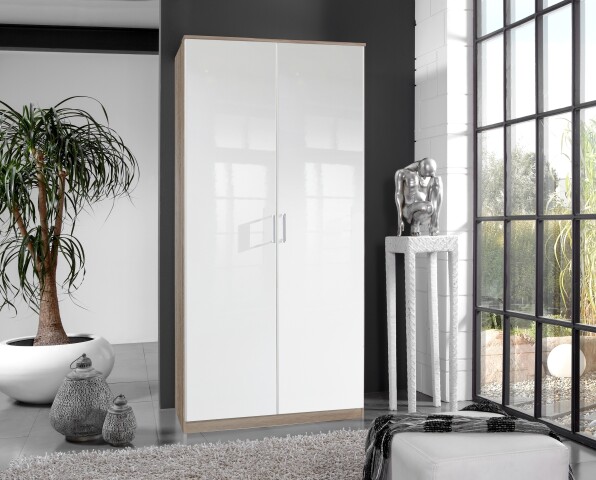 Drehtürenschrank >Clack< in HOCHGLANZ LACK WEISS - 91x199x58cm (BxHxT)