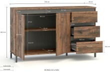 Sideboard >GENIO industrial< in Eiche, Holzwerkstoff - 138x84x40cm (BxHxT)