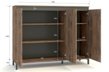 Highboard >GENIO industrial< in Eiche, Holzwerkstoff - 138x110x40cm (BxHxT)