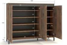 Schuhschrank >GENIO industrial< in Eiche, Holzwerkstoff - 138x110x40cm (BxHxT)
