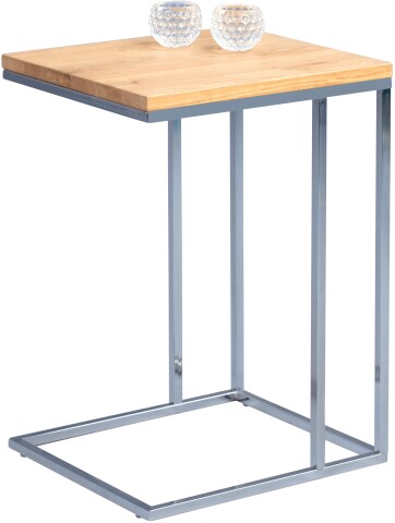 Beistelltisch >Finn < in silber & braun, Metall + Wildeiche - 38x62x43cm (LxHxT)
