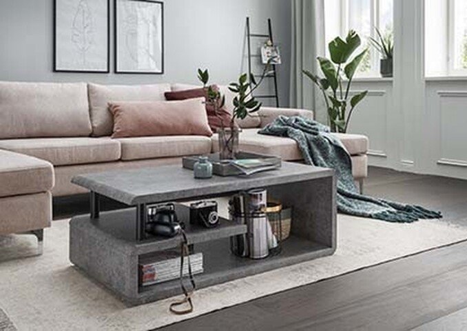 Couchtisch >5052-30.05< in Grau Stein Optik, MDF - 110x42x60cm (BxHxT)