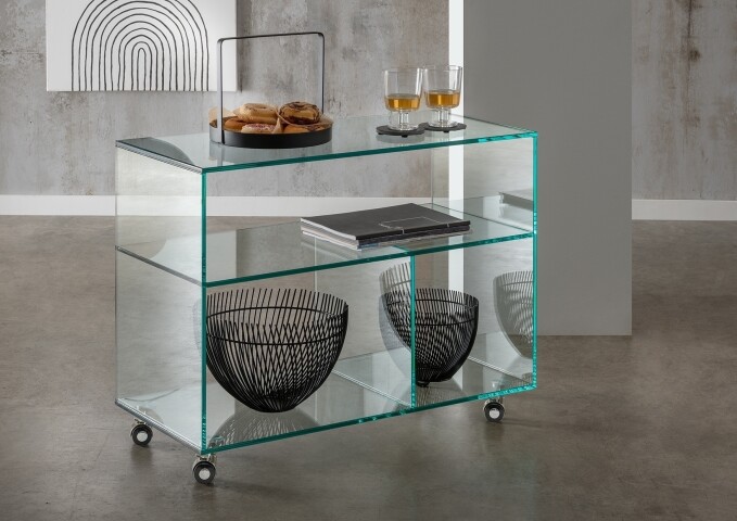 Küchenwagen >6/180< in Klarglas, Glas - 80x60x35cm (BxHxT)