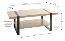 Couchtisch >25499< in eiche, schwarz - 120x45x60cm (BxHxT)