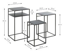 Beistelltisch >25508< (3er-Set) in schwarz, Metall - 26x42x26cm (BxHxT)