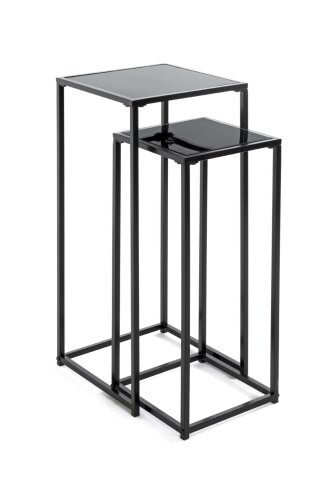 Blumentisch >25558< (2er-Set) in schwarz, Metall, Sicherheitsglas 5 mm - 25x60x25 (BxHxT)