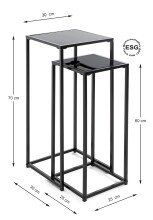 Blumentisch >25558< (2er-Set) in schwarz, Metall, Sicherheitsglas 5 mm - 25x60x25 (BxHxT)