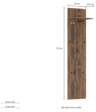 Garderoben-Set "GENIO industrial" 3-tlg in Eiche - Stellmaß ca. 160x40x190 cm