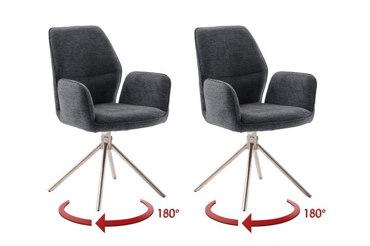 Armlehnstuhl >GREYTON< (2-er Set) in Anthrazit, Polyester - 61x91x63cm (BxHxT)