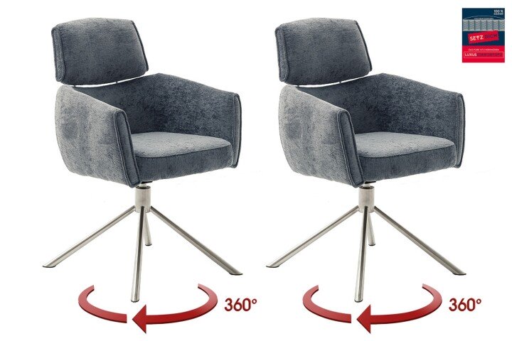Armlehnstuhl >QUEBEC< (2-er Set) in Anthrazit, Polyester - 60x92x64cm (BxHxT)