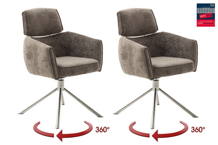 Armlehnstuhl >QUEBEC< (2-er Set) in Braun, Polyester - 60x92x64cm (BxHxT)