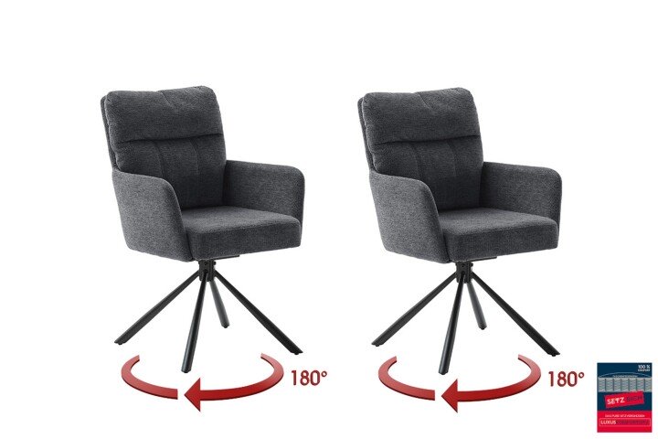 Armlehnstuhl >UTICA< (2-er Set) in Anthrazit, Polyester - 60x92x67cm (BxHxT)