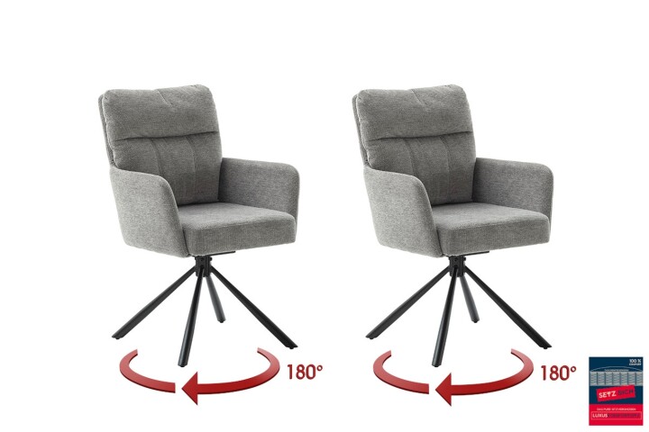 Armlehnstuhl >UTICA< (2-er Set) in Grau, Polyester - 60x92x67cm (BxHxT)