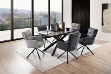 Armlehnstuhl >UTICA< (2-er Set) in Grau, Polyester - 60x92x67cm (BxHxT)