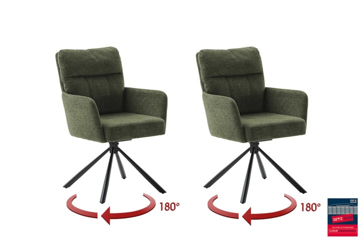 Armlehnstuhl >UTICA< (2-er Set) in Olive, Polyester - 60x92x67cm (BxHxT)