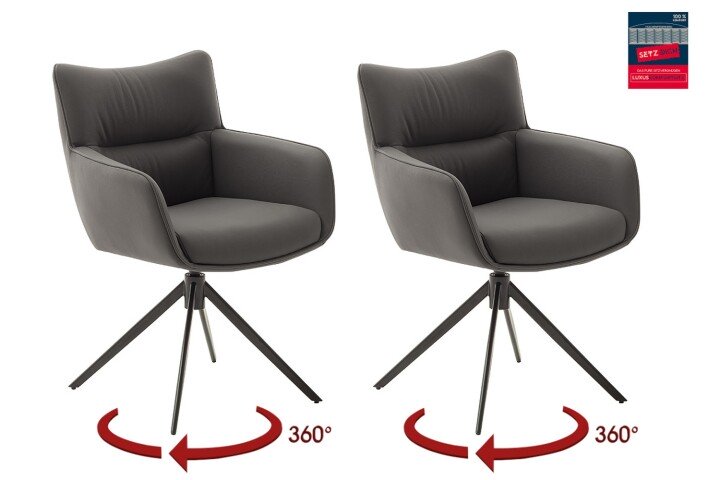 Armlehnstuhl >LIMONE 2< (2-er Set) in Anthrazit, Leder - 61x88x63cm (BxHxT)