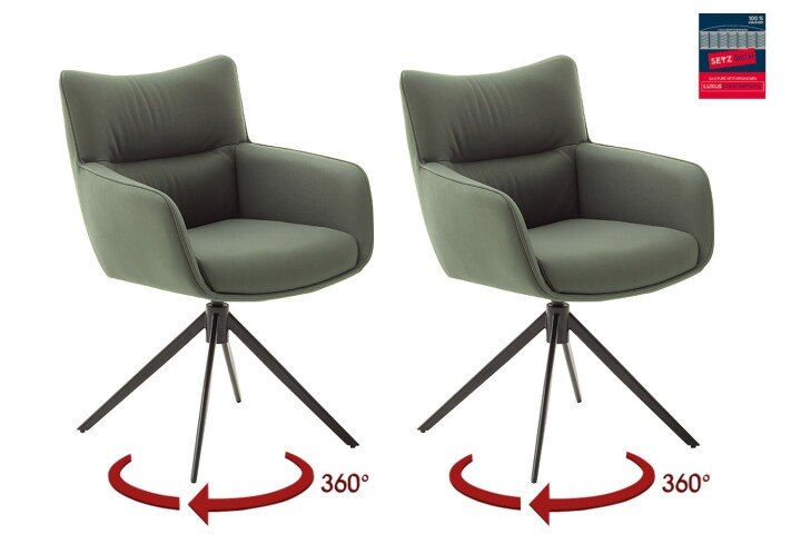Armlehnstuhl >LIMONE 2< (2-er Set) in Olive, Leder - 61x88x63cm (BxHxT)