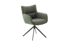 Armlehnstuhl >LIMONE 2< (2-er Set) in Olive, Leder - 61x88x63cm (BxHxT)