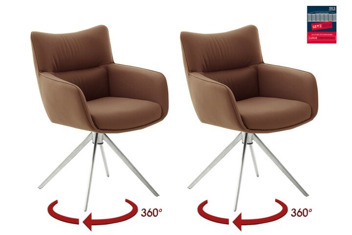 Armlehnstuhl >LIMONE 2< (2-er Set) in Rostbraun, Leder - 61x88x63cm (BxHxT)