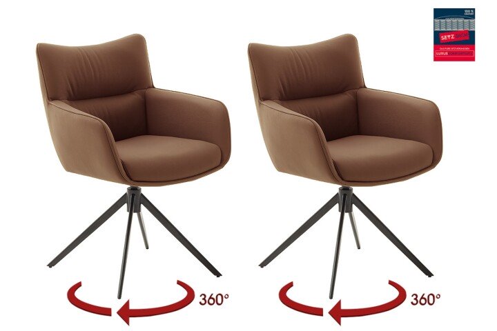 Armlehnstuhl >LIMONE 2< (2-er Set) in Rostbraun, Leder - 61x88x63cm (BxHxT)