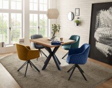 Esstisch >Micky< in Eiche massiv/schwarz - 100x76x100 (BxHxT)